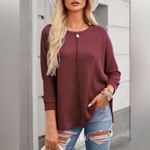 Dokotoo Women's Waffle Knit Top Long Sleeve Crewneck Dressy Casual Size 2XL